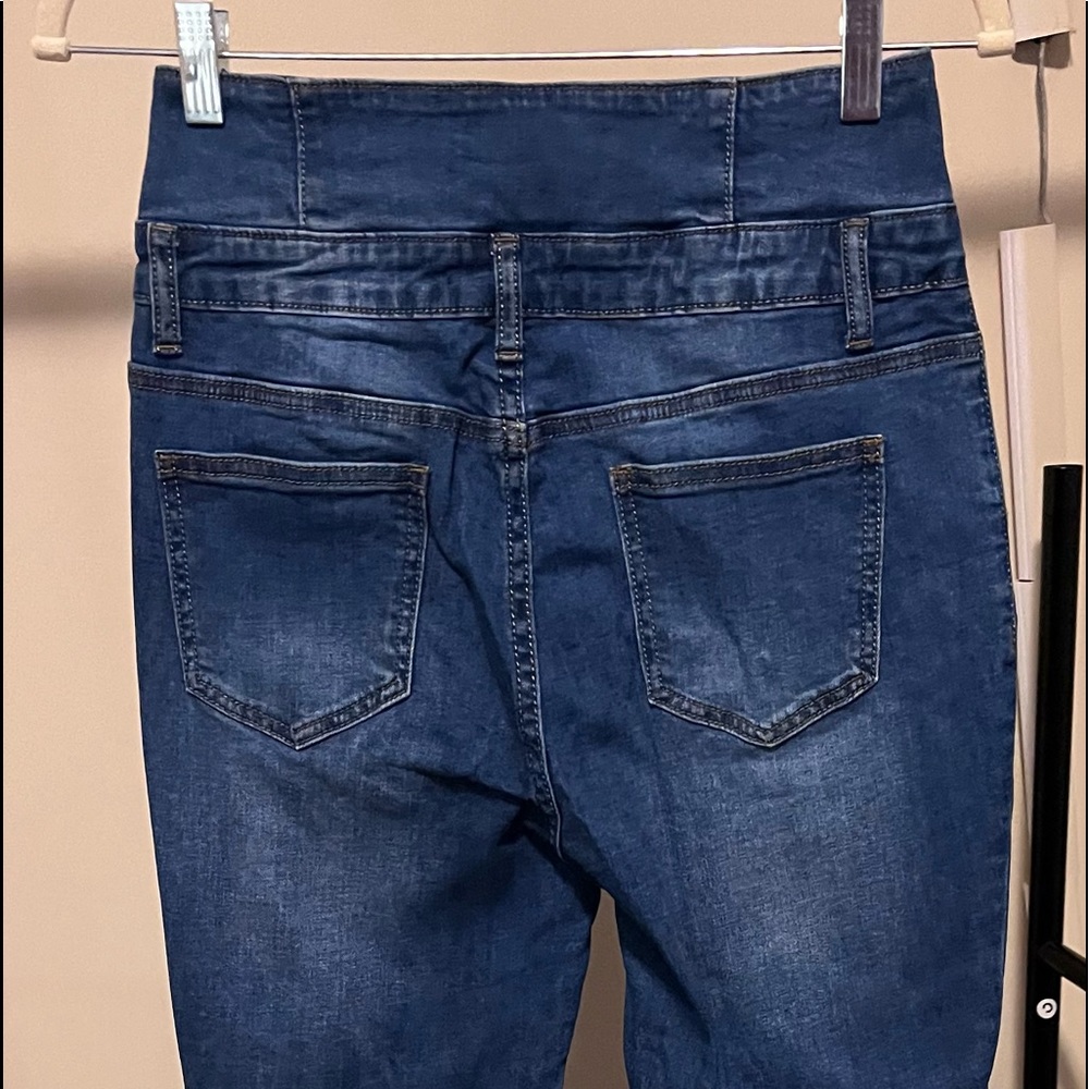Fashion Nova. High Rise Sailor Double Button Skinny Jean. Medium Wash - Picture 2 of 6